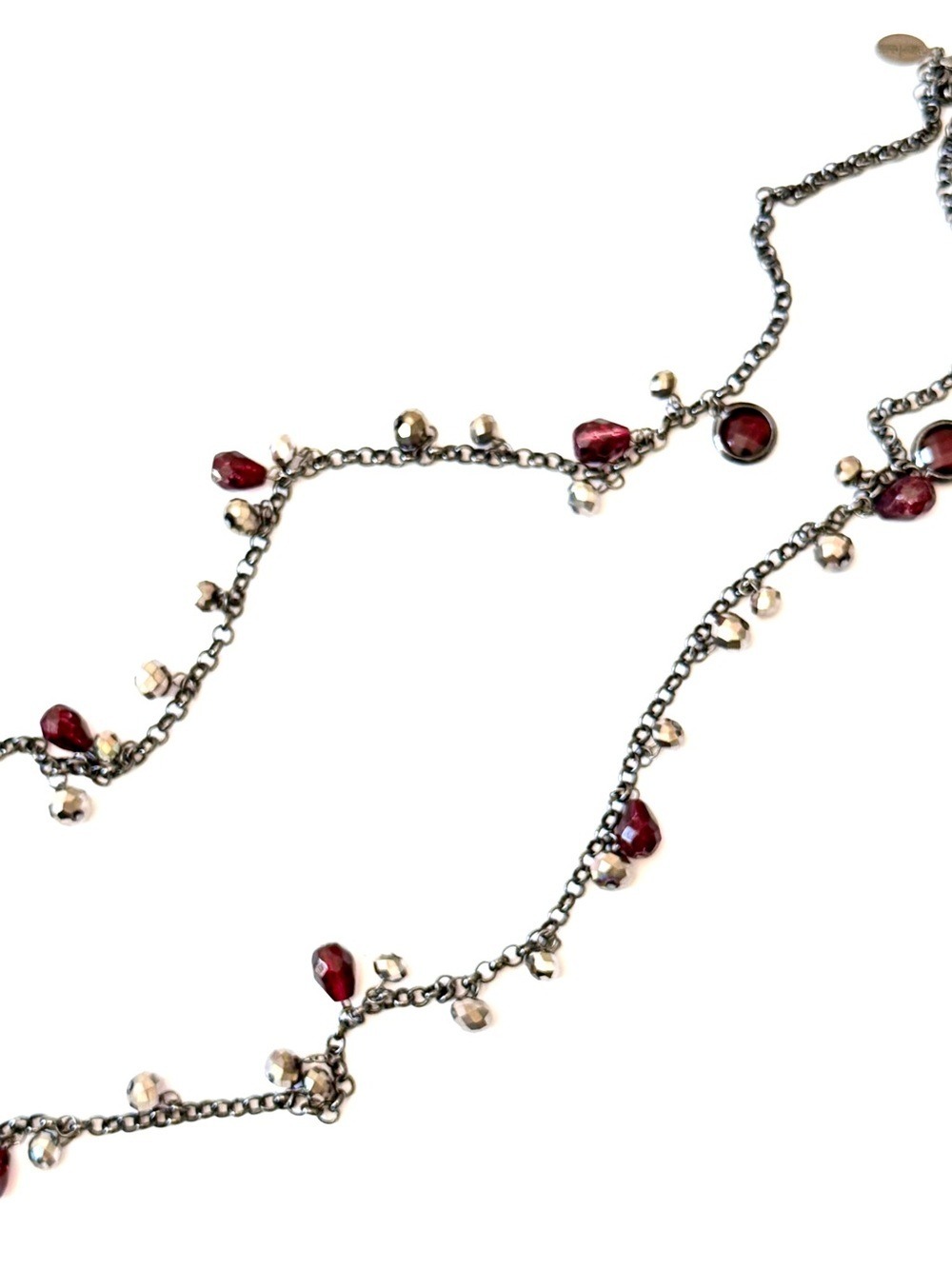 WHITE HOUSE BLACK MARKET NWT Long Iridescent Silver & Red Crystal Charm Necklace - Picture 6 of 9